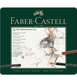 Faber-Castell - Estuche de metal con 21 piezas Pitt Monochrome