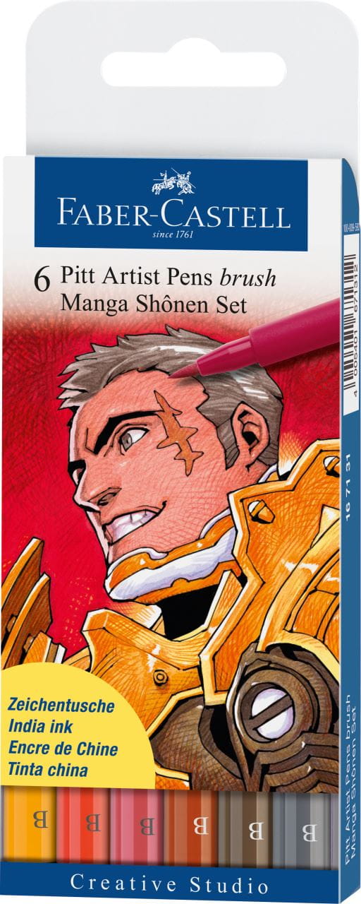 Faber-Castell - Estuche con 6 rotuladores Pitt Artist Pen, Manga Shônen