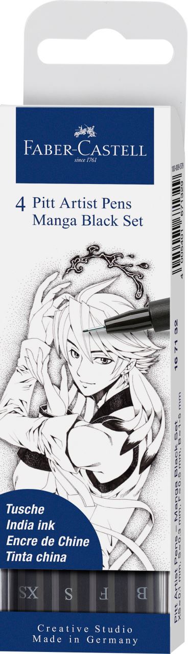 Faber-Castell - Estuche con 4 rotuladores Pitt Artist Pen, Manga Black