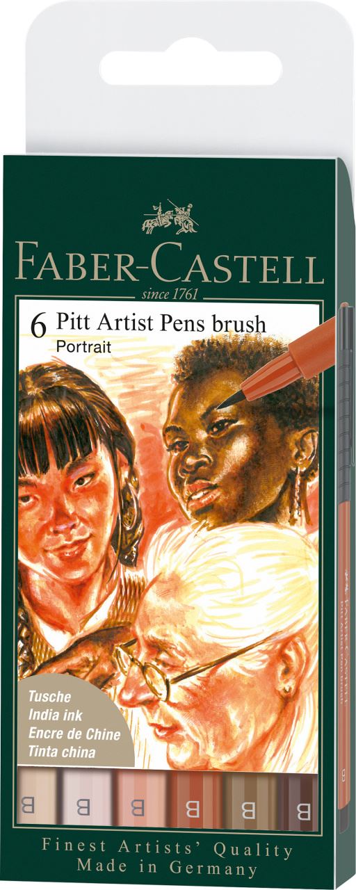 Faber-Castell - Estuche 6 rotuladores Pitt B, retrato