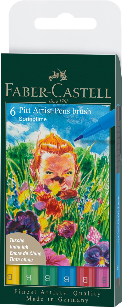 Faber-Castell - Estuche con 6 rotuladores Pitt Artist Pen Brush, Springtime