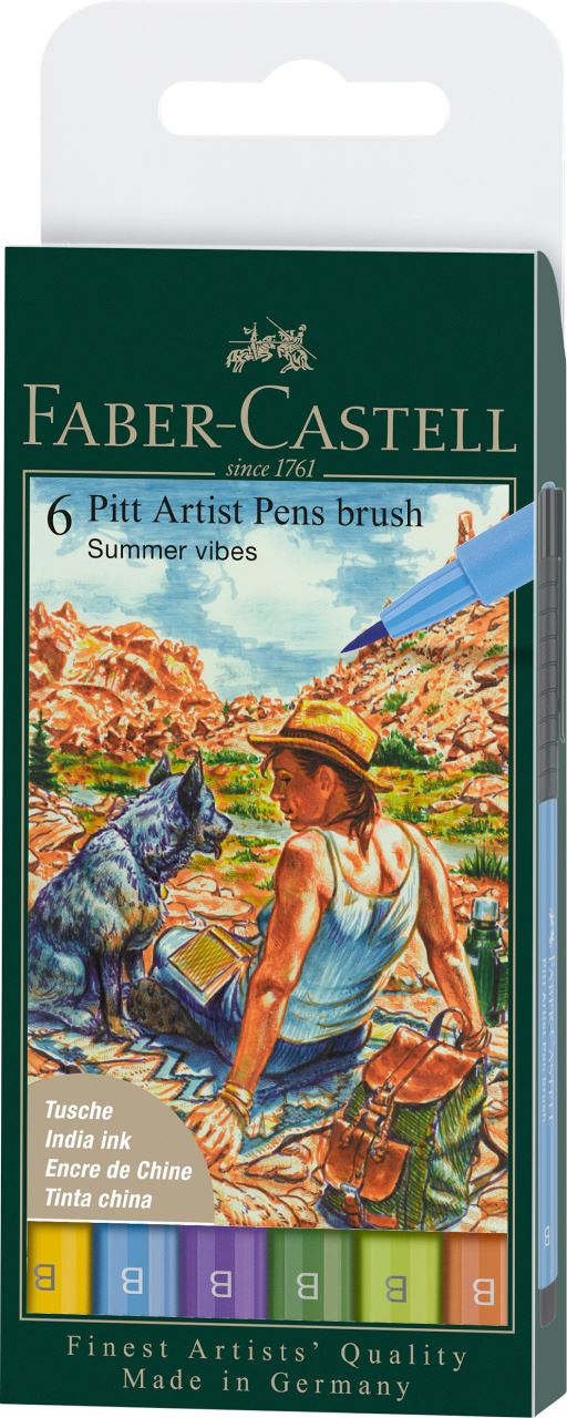 Faber-Castell - Estuche con 6 rotuladores Pitt Artist Pen Brush Summer vibes