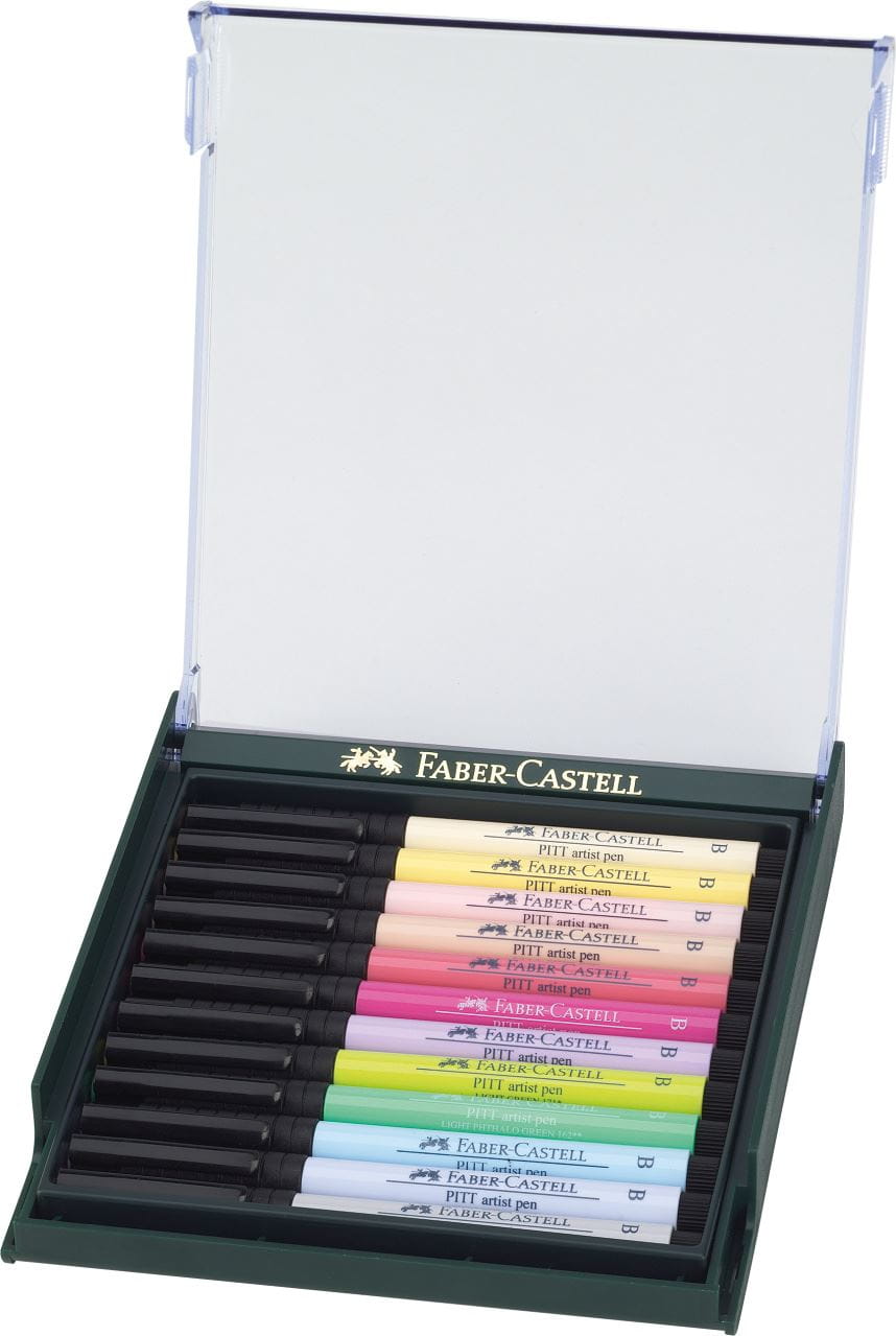 Faber-Castell - Estuche c/12 rotuladores Pitt Artist Pen Brush, tonos pastel