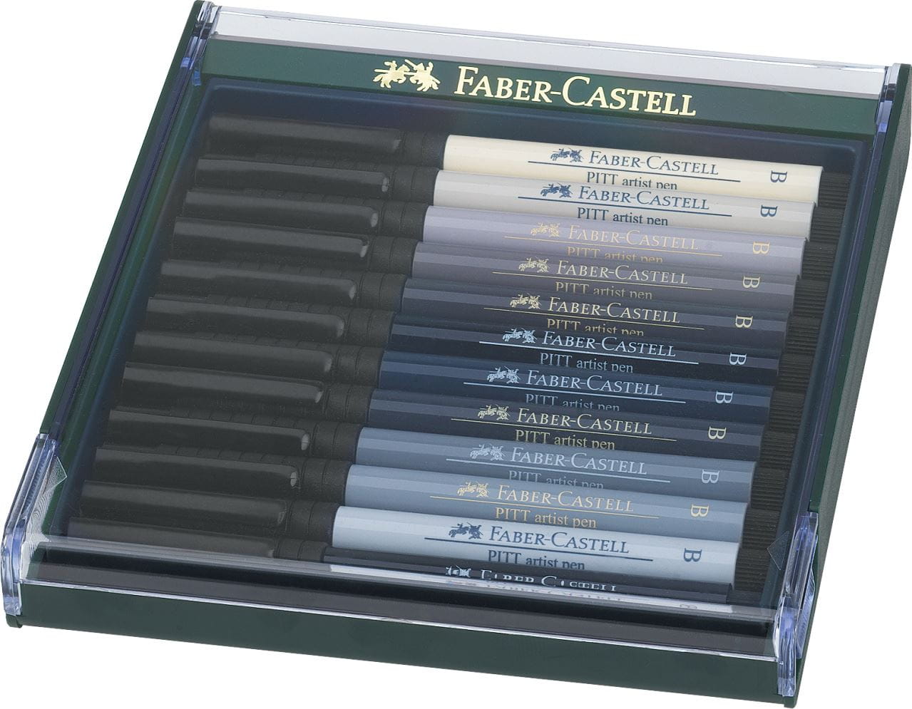 Faber-Castell - Estuche c/12 rotuladores Pitt Artist Pen Brush, tonos grises
