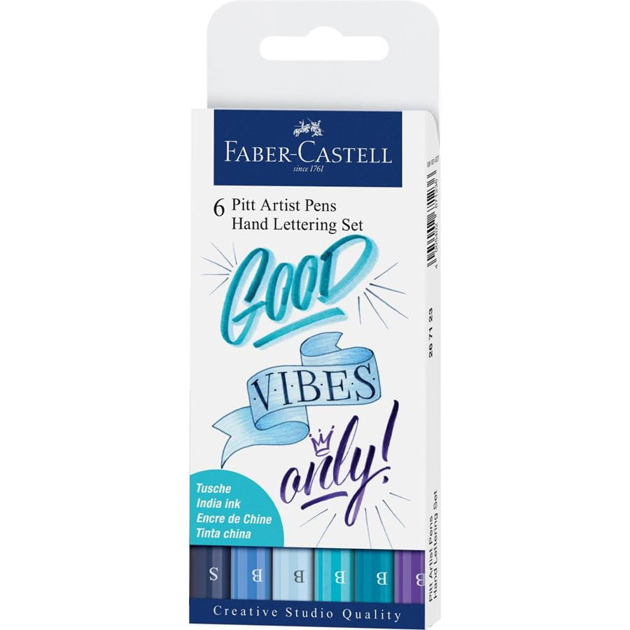 Faber-Castell - Estuche con 6 Pitt Artist Pen Hand Lettering, tonos azules