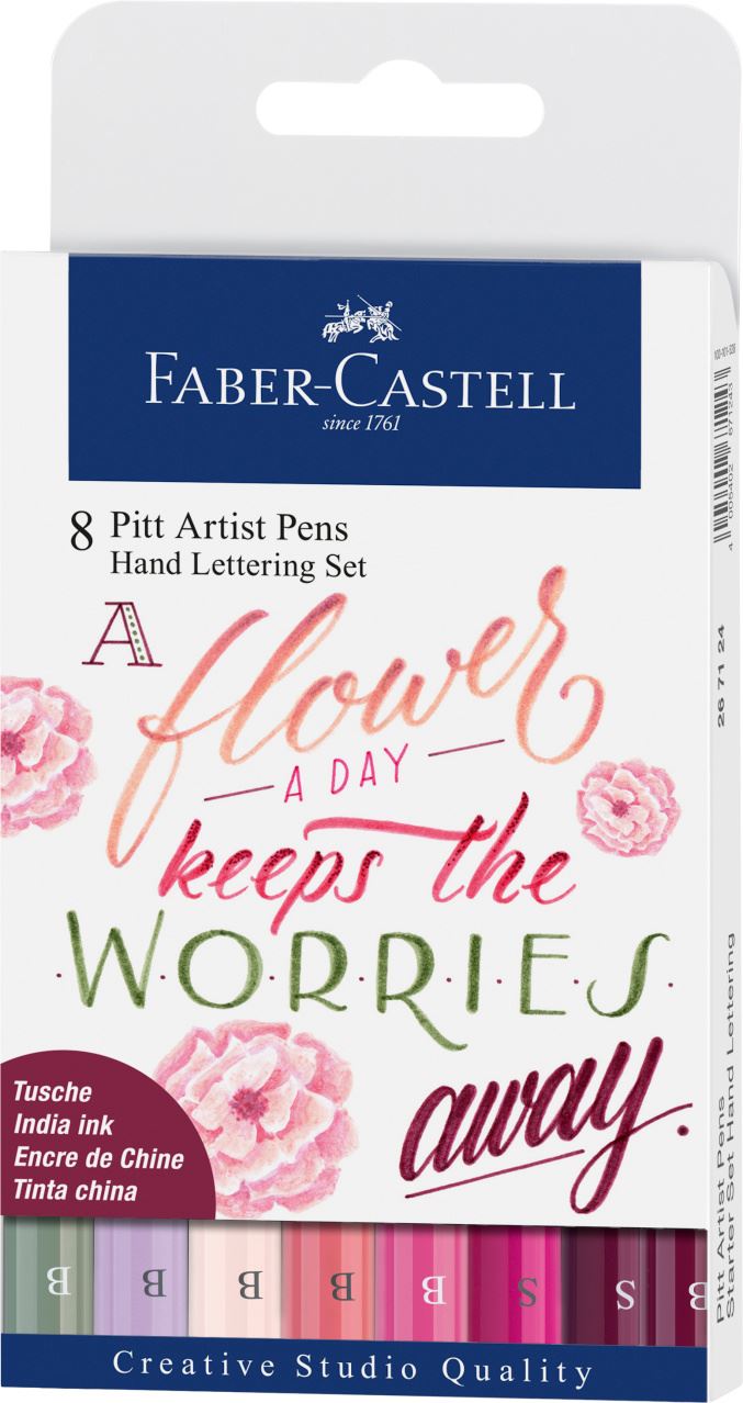Faber-Castell - Estuche con 8 Pitt Artist Pen Hand Lettering, tonos rosas