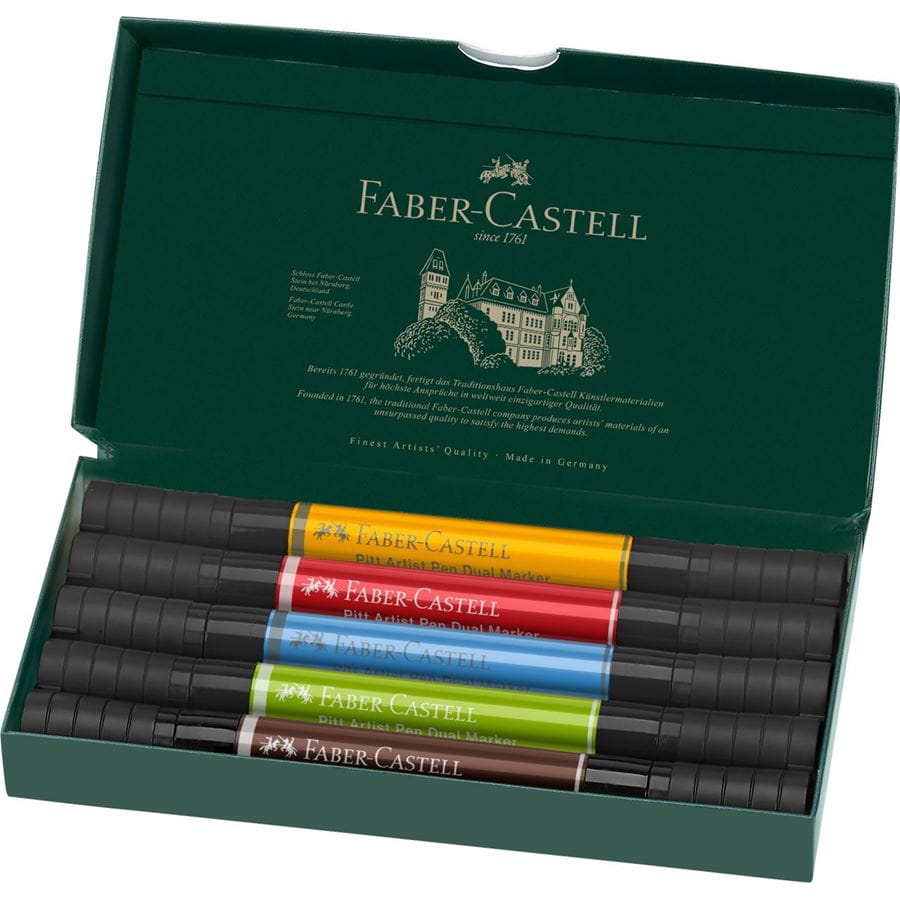 Faber-Castell - Pitt Artist Pen Dual Marker, Estuche de cartón c/5