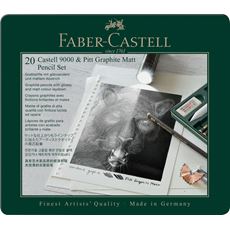 Faber-Castell - Estuche de metal de Pitt Graphite Matt y Castell 9000 x20