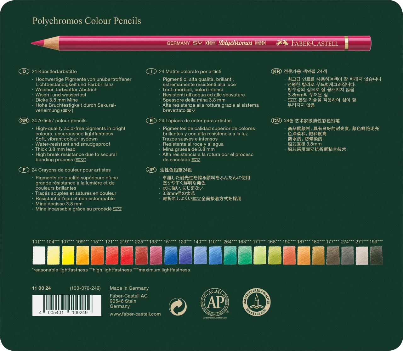Faber-Castell - Estuche de metal con 24 lápices de color Polychromos