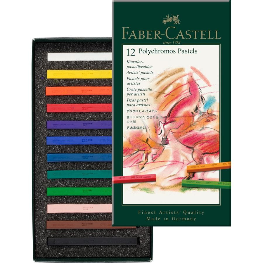 Faber-Castell - Estuche de cartón con 12 tizas pastel Polychromos