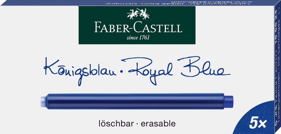 Faber-Castell - Cartuchos de tinta largos, 5x azul real borrable