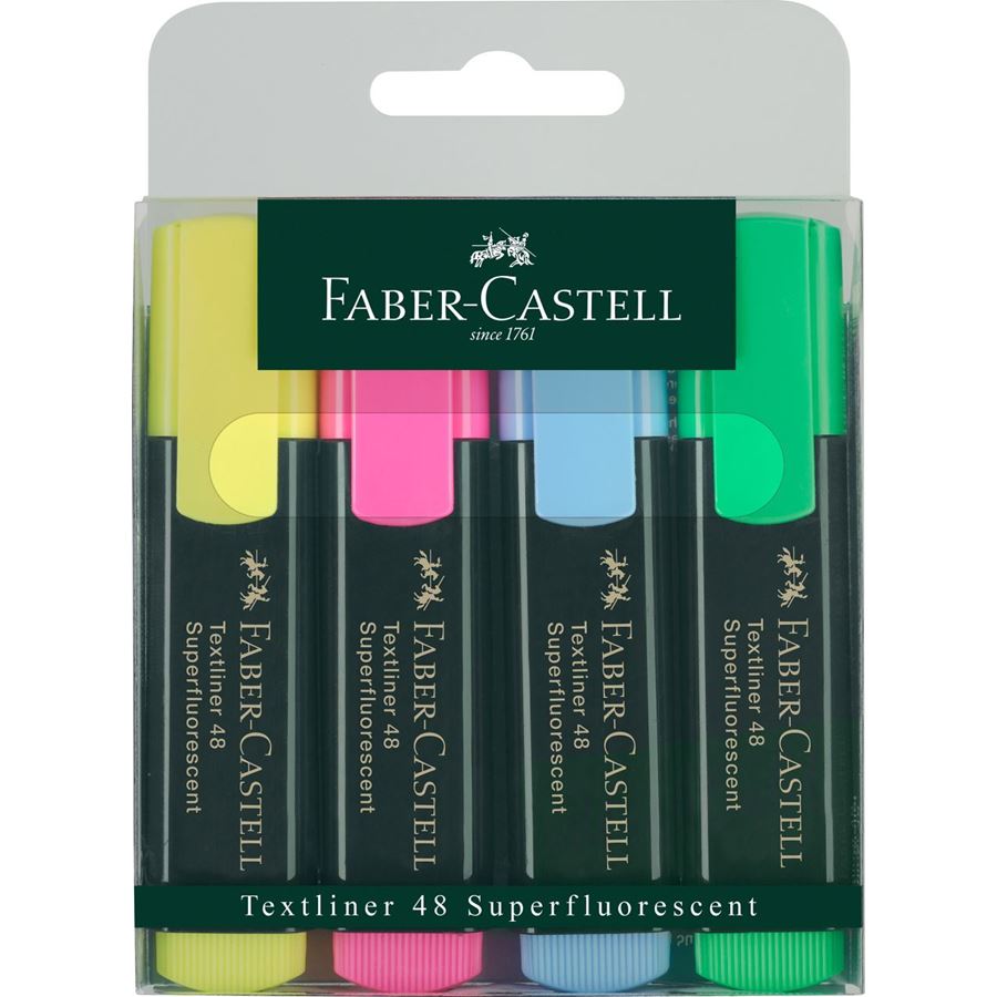 Faber-Castell - Marcador Textliner 48 superfluorescente, est., 4 pzs, surt.