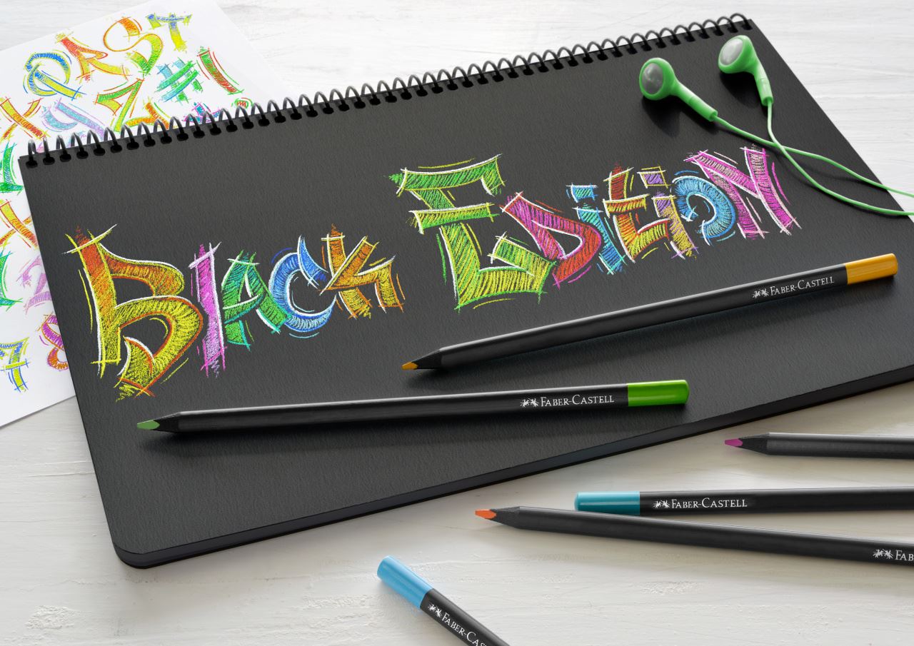 Faber-Castell - Estuche de cartón con 12 lápices de color Black Edition