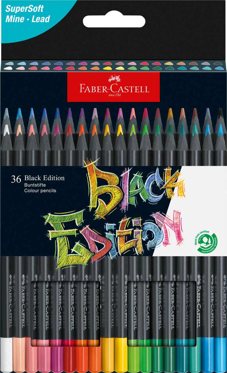 Faber-Castell - Estuche de cartón con 36 lápices de color Black Edition