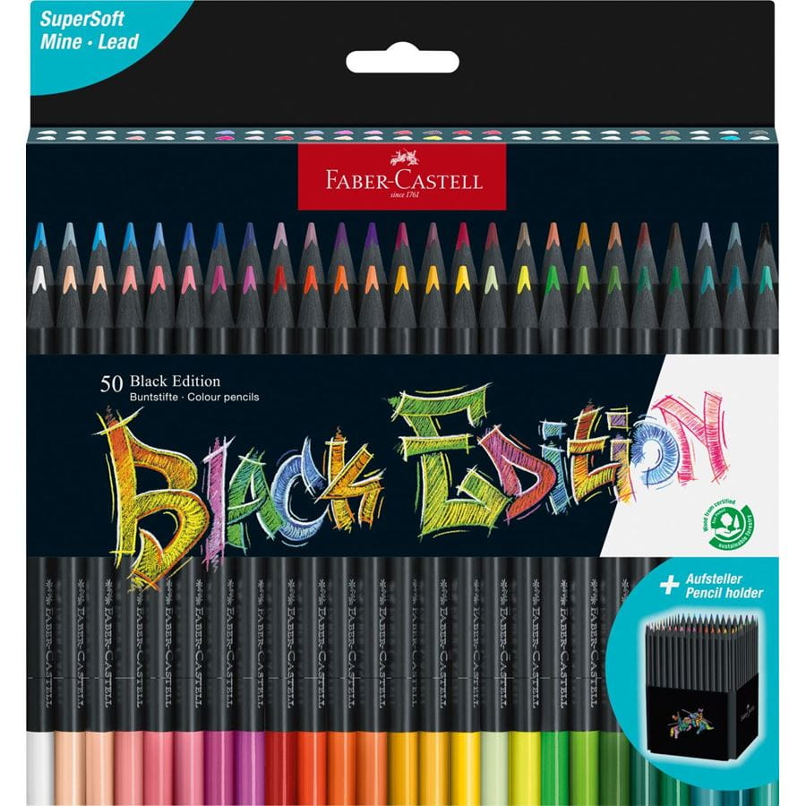 Faber-Castell - Estuche 50 lápices de color Black Edition
