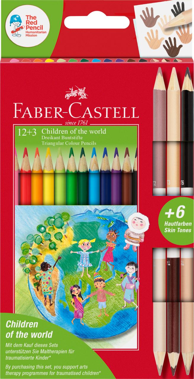 Faber-Castell - Estuche cartón Children of the World 12+3, triangulares