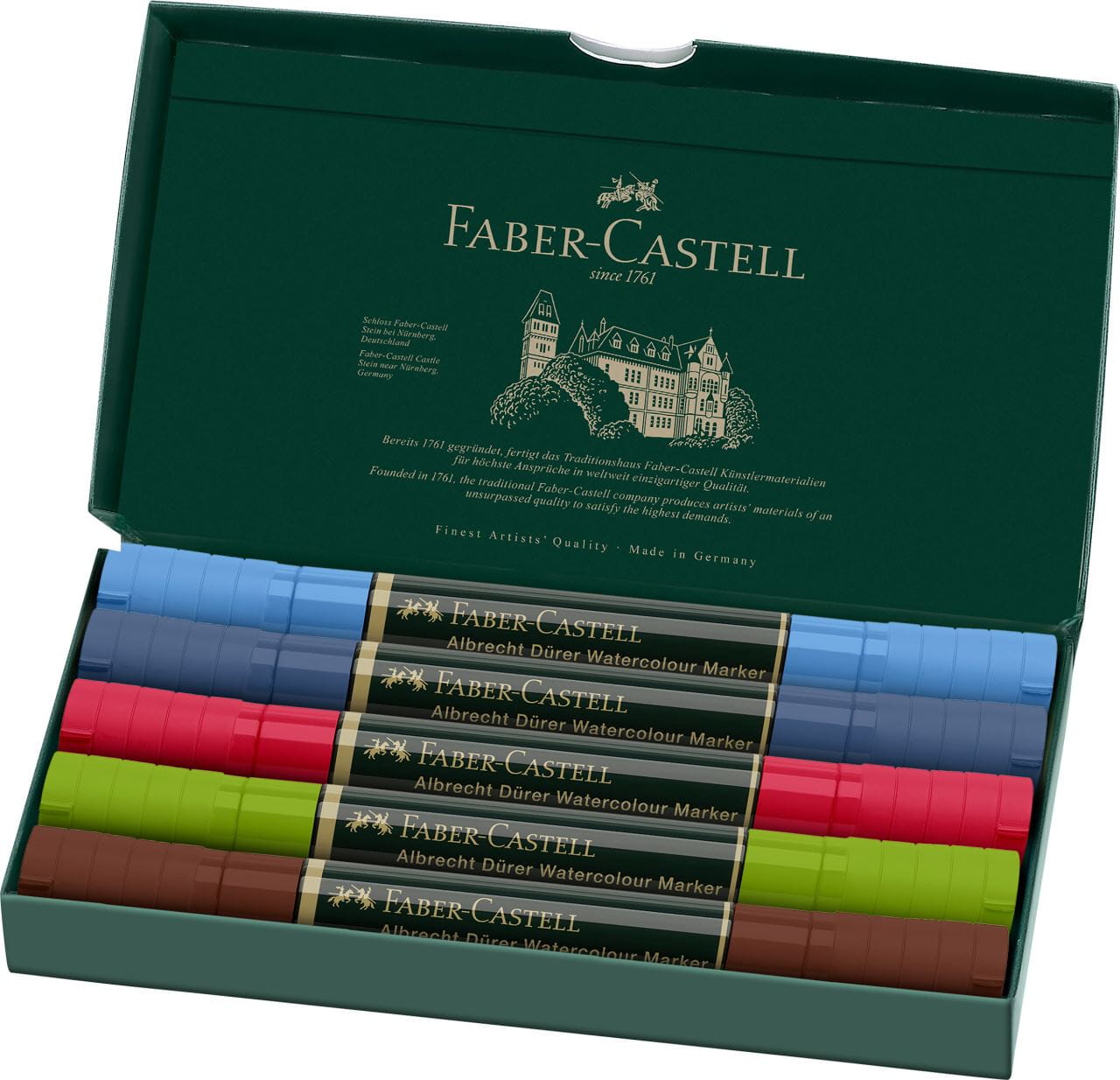 Faber-Castell - Estuche c 5 marcadores acuarelables A.Dürer, esbozos urbanos