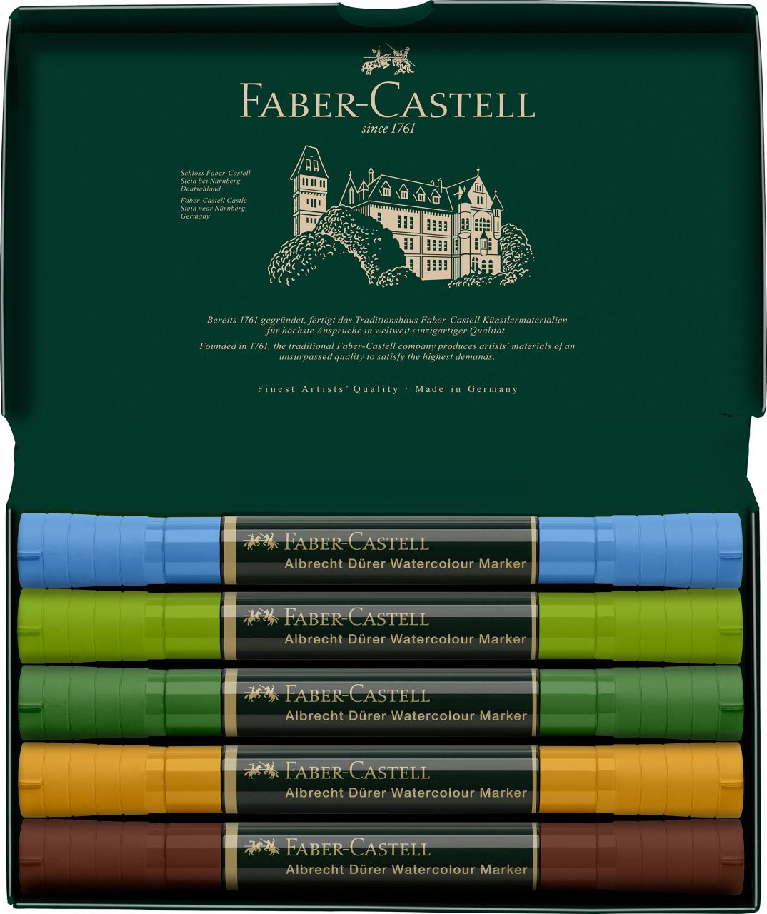 Faber-Castell - Estuche con 5 marcadores acuarelables A.Dürer, plenairismo